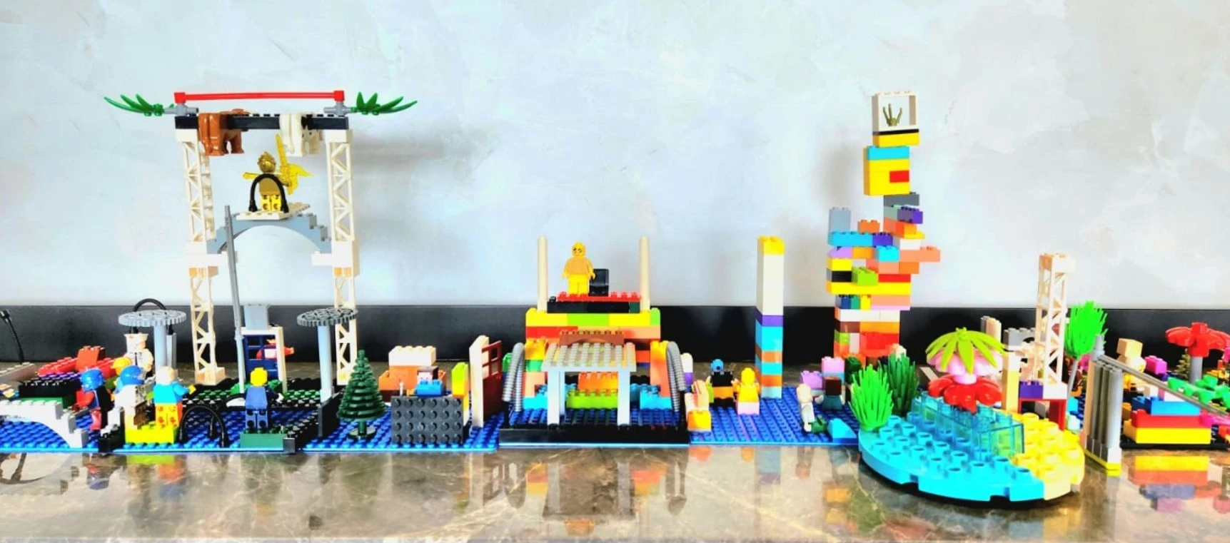 A collection of LEGO blocks scattered on a surface
